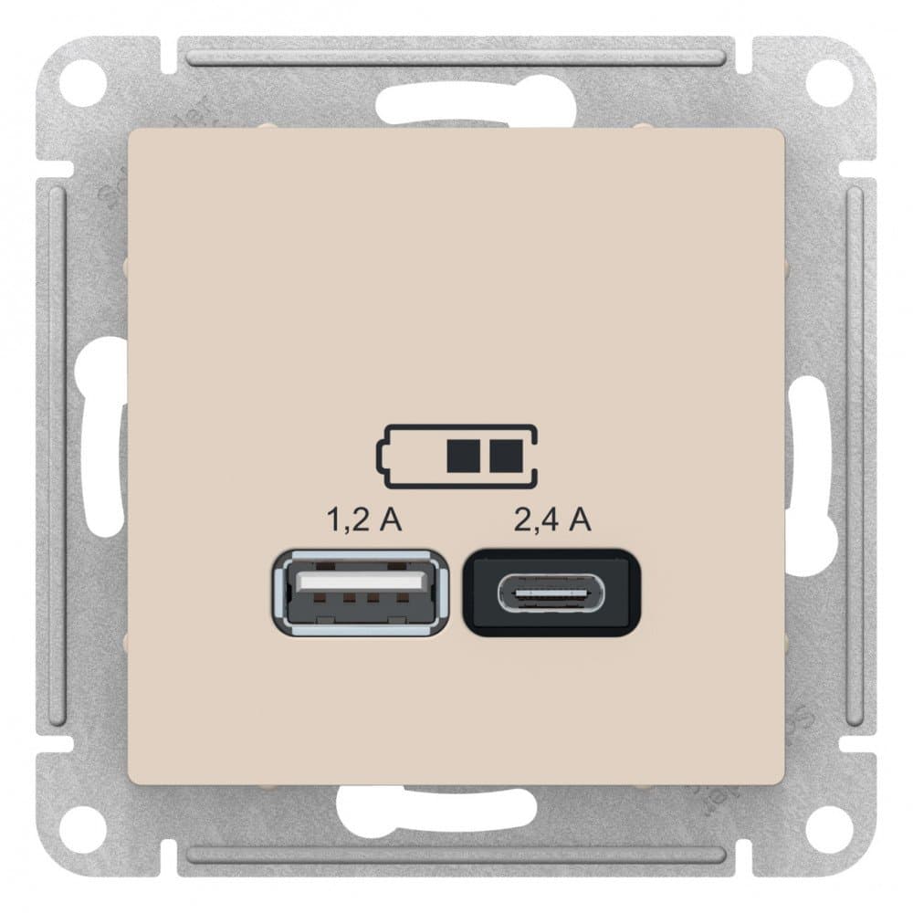 Systeme Electric AtlasDesign Бежевый USB A+С, 5В/2,4А, 2х5В/1,2А, механизм