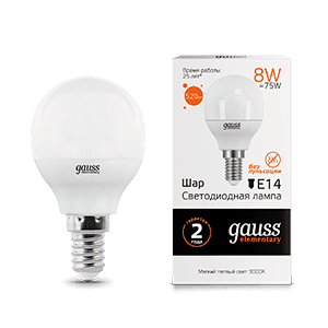 Gauss Лампа Elementary Шар 8W 520lm 3000K Е14 LED 53118