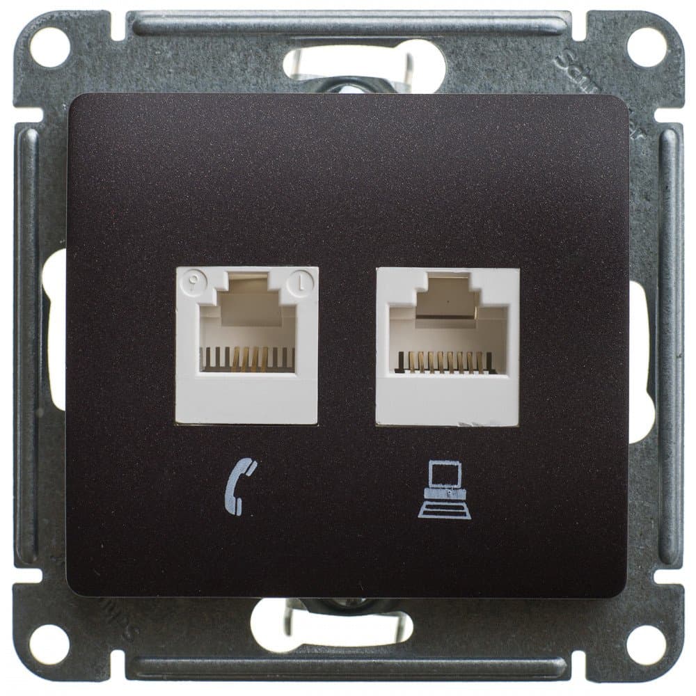Systeme Electric Glossa Шоколад Розетка 2-ая компьютерная RJ45+RJ45, кат.5E