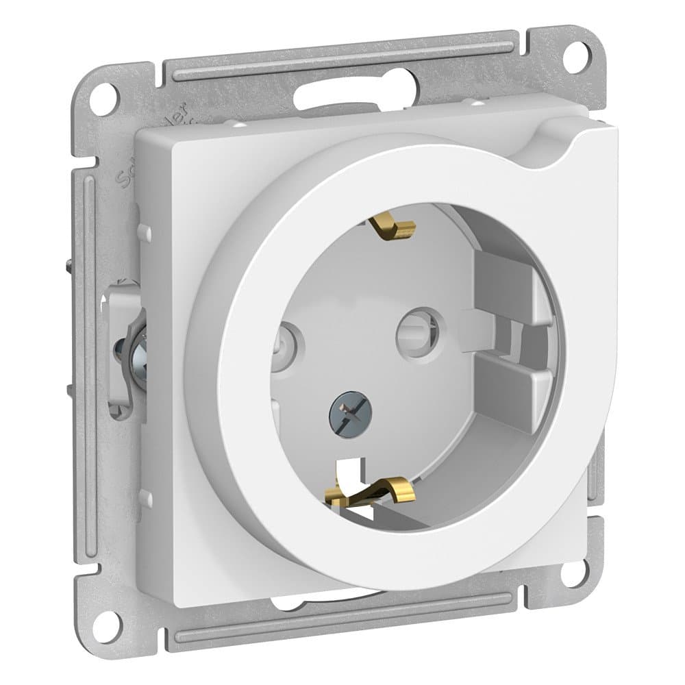 Systeme Electric AtlasDesign Бел Розетка с/з со шторками с выталк., 16А, механизм