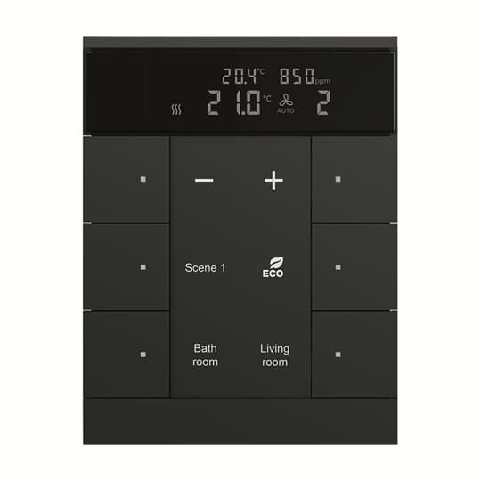 ABB SBC/U6.0.1-885 Регулятор комнатной температуры с датчиками CO2/влажности, 6-клавишный, чёрный бархат 2CKA006330A0061