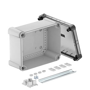Купить OBO Bettermann Распределительная коробка X16C, IP 67, 241x191x126 мм,сплошная стенка, прозрачная крышка, DIN-рейка 2005568