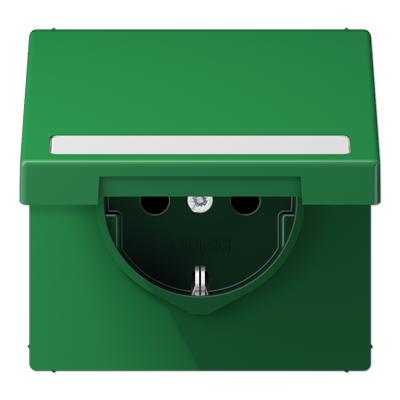 JUNG SCHUKO розетка с полем для надписи и крышкой, зелёный LS1520BFNAKLGN