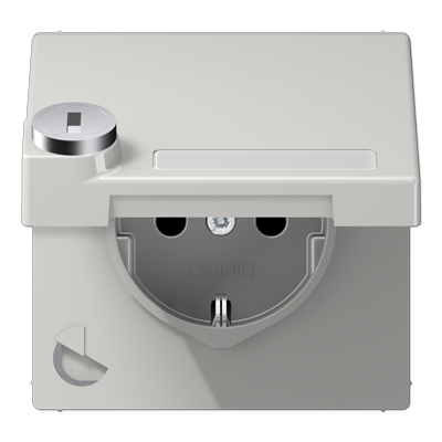 JUNG SCHUKO-розетка с крышкой  и замком, светло-серый LS1520NAKLSLLG