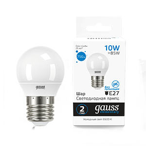 Gauss Лампа Elementary Шар 10W 750lm 6500K Е27 LED 53230