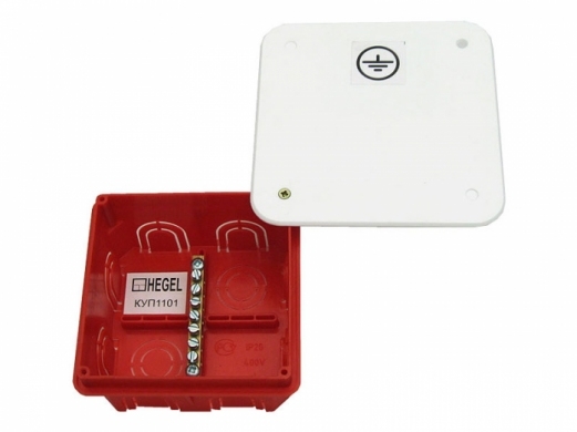 Hegel Коробка уравнивания потенциалов д/сплош стен, 10 вводов, внутр разм 90x90x48,55 мм, ниша: 102x102x50, IP20 КУП1101-И