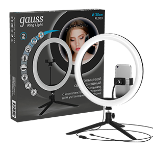 Gauss Светильник кольцевой 15W 800lm 3000-6500K 5V USB IP20 300*23мм черный дим пульт е LED RL003