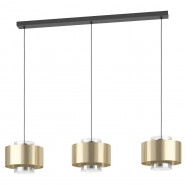 Eglo 390067 Подвесной потолочный светильник (люстра) DUGLIA, 3x40W, E27, L1280, B280, H1500, сталь, черный/сталь, матовое стекло, матовая латунь, черн