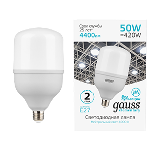 Gauss Лампа Elementary T140 50W 4400lm 4000K E27 LED 63225