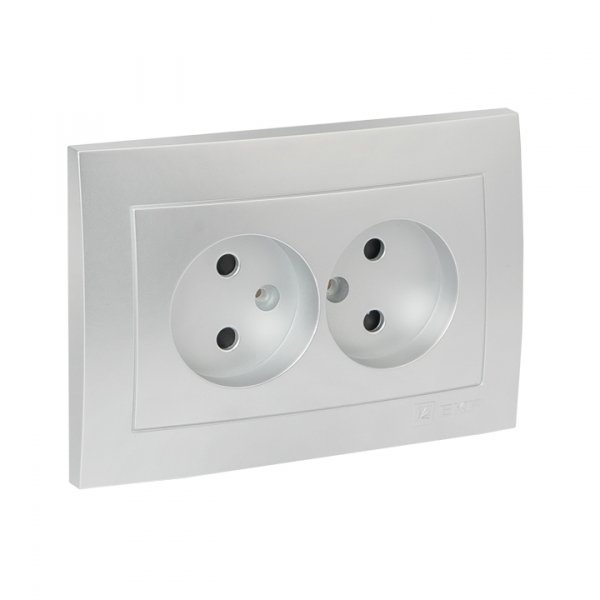 EKF PROxima Валенсия лицевая панель розетка 2-местной б/з 10А сталь с защ. штор.