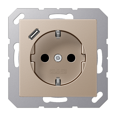 JUNG Розетка SCHUKO® с USB-зарядным устройством, тип С термопласт шампань A1520-18CCH