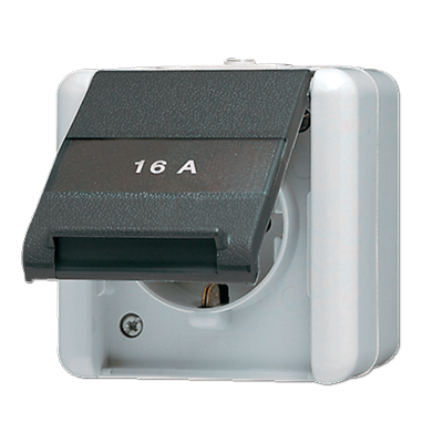 JUNG Штепсельная розетка SCHUKO с полем для надписи для накладного монтажа IP44 820NAW