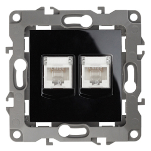 ЭРА 12-3108-06 Чёрный Розетка информационная двойная 2XRJ45, IP20, 12