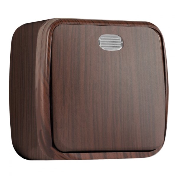 EKF Basic Минск Темное дерево Выключатель 1-кл с индикатором, 10А, ОП