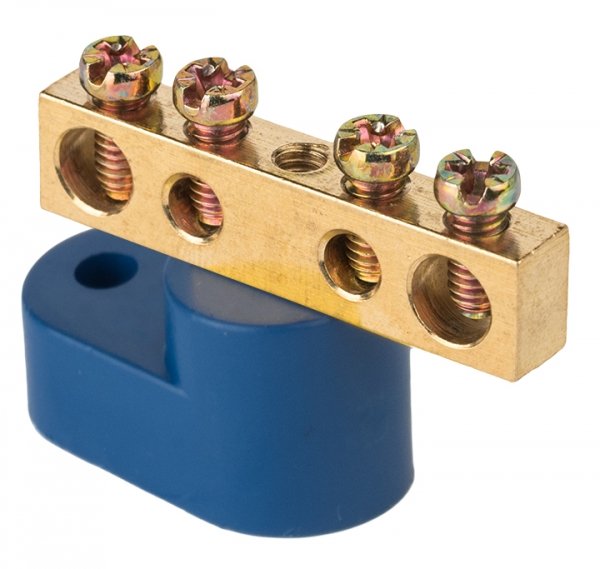 EKF PROxima Шина "0" N (6х9мм) 4 отверстия латунь синий угловой изолятор