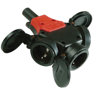 DKC Розетка тройник с откидной  крышкой