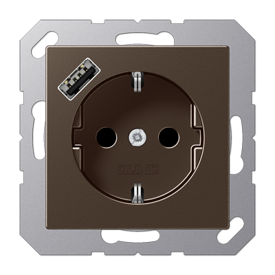 JUNG SCHUKO Мокка Розетка с USB-зарядным устройством, тип А; термопласт A1520-18AMO