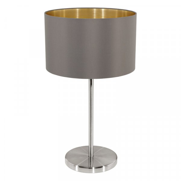 Eglo Лампа настольная MASERLO, 1х60W (E27), Ø230, H420, никель матовый/текстиль, каппучино, золотой 31631