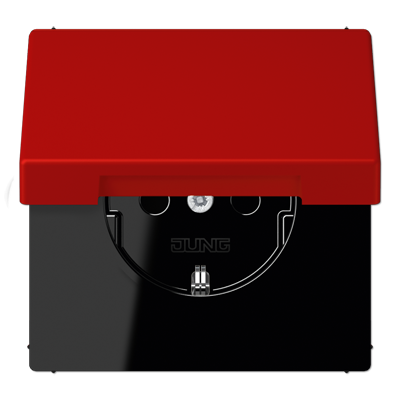 JUNG LS 990 Розетка с/з с защитными шторками с крышкой безвинт. зажим Rouge vermillon 31(32090) LC1520KIKL32090