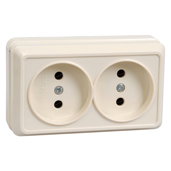 Купить IEK OKTAVA РС22-2-ОКм Розетка 2местн. без з/к 10А откр.уст. (кремовый)