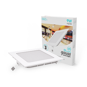 Gauss Светильник Slim квадрат 9W 660lm 4000K 180-265V IP20 монтаж Ø130*130 145*145*22 LED 940111209