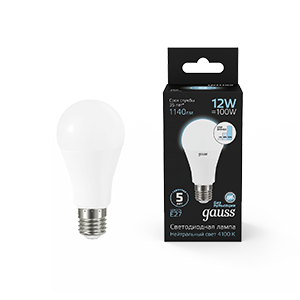 Gauss Лампа A60 12W 1140lm 4100K Е27 шаг. диммирование LED 102502212-S