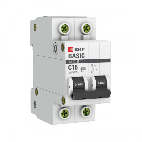 EKF Basic ВА 47-29 Автоматический выключатель (С) 2P 16А 4,5кА mcb4729-2-16C