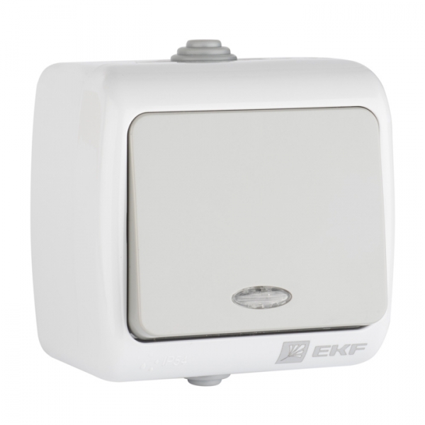 EKF PROxima Мурманск Выключатель 1 -клавишный с индикатором 10А IP54 серый