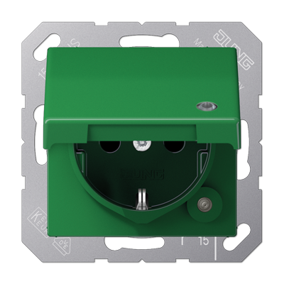 JUNG SCHUKO розетка с крышкой, зелёный ABAS1520KLKOGN