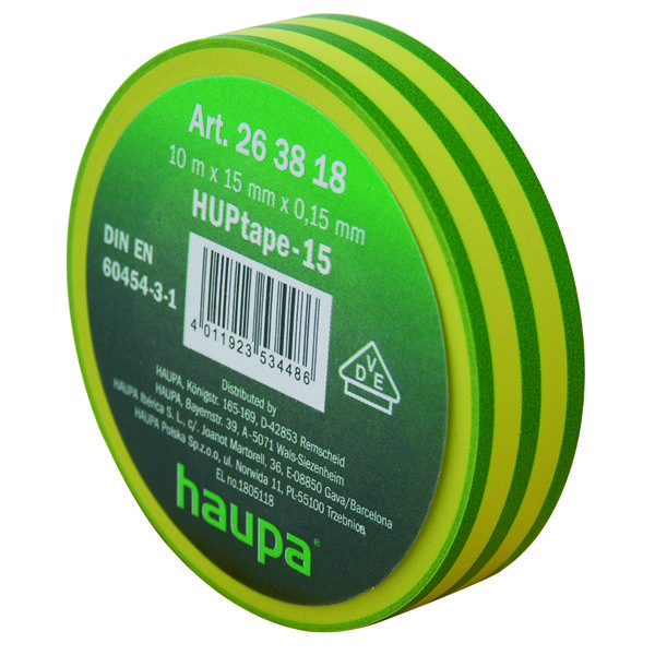 Haupa Изолента ПВХ, цвет желто-зеленый, шир. 15мм, длина 10 м, d 60 мм 263818