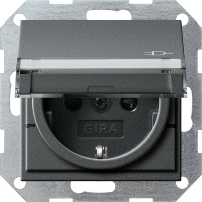 Gira S-55 Антрацит Розетка с крышкой, с затвором (shutter) и символом  и полем для надписи 276228