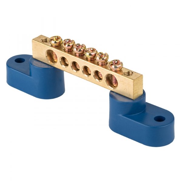 EKF PROxima Шина "0" N (8х12мм) 6 отверстий латунь 2 синих угловых изолятора