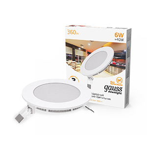 Gauss Светильник Slim круг 6W 360lm 3000K 180-265V IP20 монтаж Ø105 120*22 LED 939111106