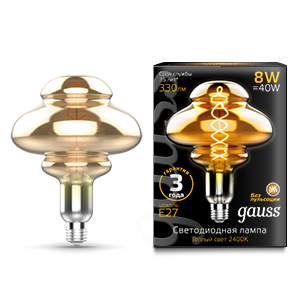 Gauss Лампа Filament BD160 8W 330lm 2400К Е27 gray flexible LED 162802008