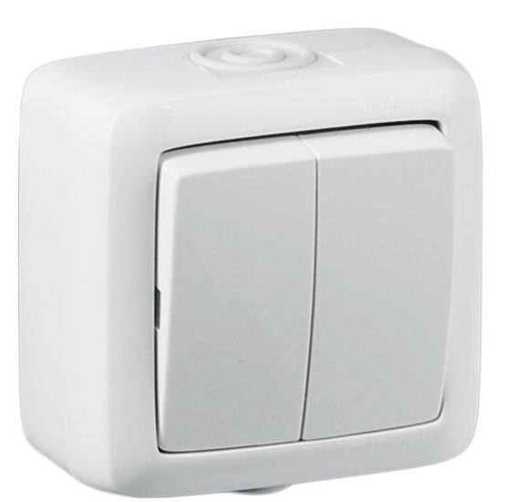 Hegel Альфа IP44 наруж Белый ВА16-251 Выключатель 2-клавишный брызгозащищенный