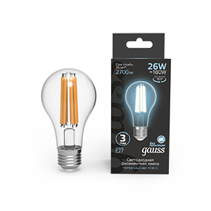 Gauss Лампа Filament А70 26W 2700lm 4100К Е27 LED 1/10/40 102902226