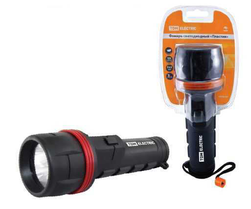 Купить TDM Фонарь светодиодный "Пластик", обрезиненный, 3 светодиода 9 лм/Вт, бат. 2*AA SQ0350-0014