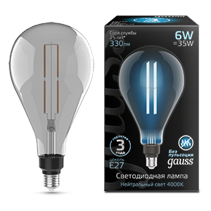 Gauss Лампа Filament PS160 6W 330lm 4000К Е27 gray straight LED 179802205 Gauss Лампа Filament PS160 6W 330lm 4000К Е27 gray straight LED 179802205