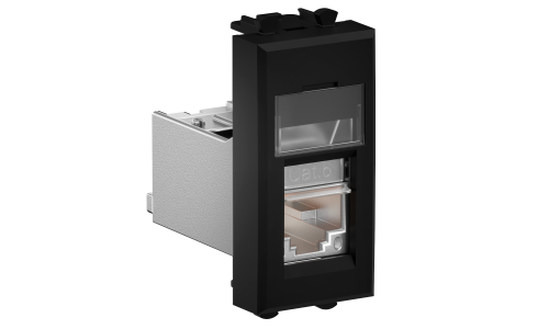 DKC Компьютерная розетка RJ-45 модульная, кат.6 экранированная, "Avanti","Черный матовый", 1 модуль 4412391