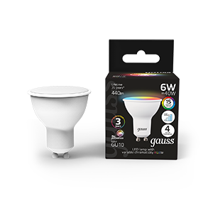Gauss Лампа MR16 6W GU10 RGBW+димирование LED 101106406
