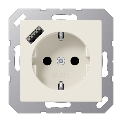 JUNG Розетка SCHUKO® с USB-зарядным устройством, тип А термопласт слоновая кость A1520-18A
