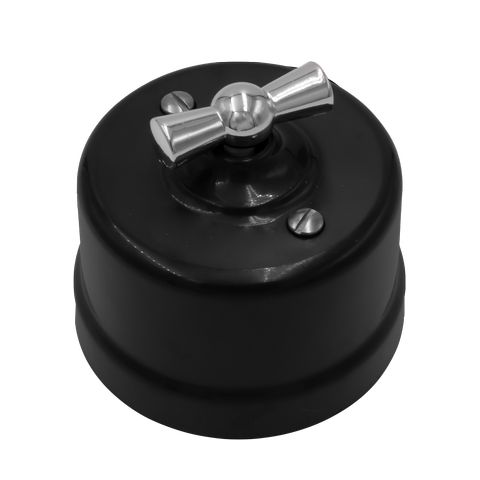 BIRONI Лизетта Пластик Черный Выключатель 2-кл, ручка Серебро B1-202-23-S