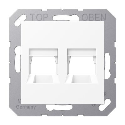 JUNG A Flow/A 550 Белый матовый Kрышка для 2-х разъемов, без видимого винта, подпружиненная шторка A1569-25WEWWM