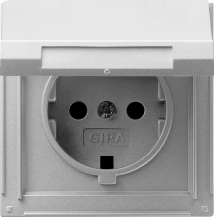 Gira TX-44 Алюминий Розетка с/з с крышкой 045465