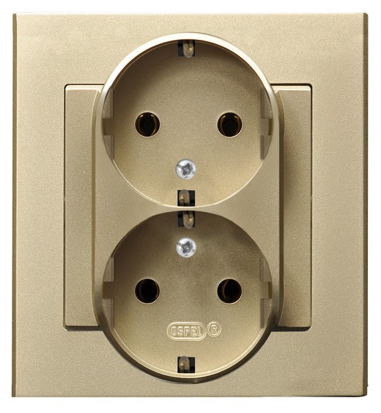 Ospel Sonata Шампанский золотой Розетка 2-я с/з Schuko, с рамкой GP-2RS/39