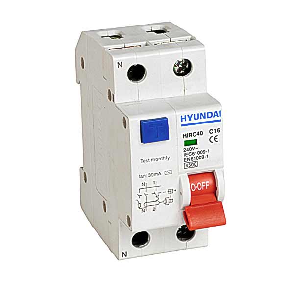 HYUNDAI Автоматический выключатель дифференциального тока HRO63M 1NG4C0000C 00016G 1 полюс + нейтр., 16A ток, к.з. 6kA,30mA (STANDARD) 13.06.000120