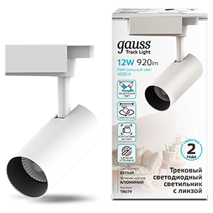 Gauss Светильник трековый цилиндр 12W 1100lm 4000K 180-220V IP20 55*185мм белый линза 36º LED TR079