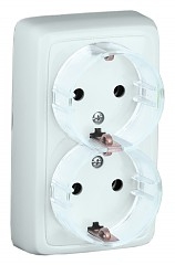 Hegel Альфа наруж Белая РА16-183 Розетка с/з двойная, с изол. пластиной