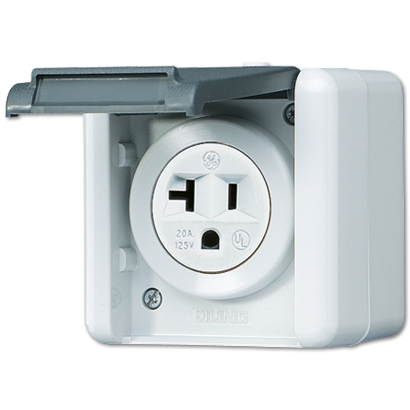 JUNG USA-стандарт NEMA, 2 полюса + заземление, 20А 125V~ для накладного монтажа 821-20USW