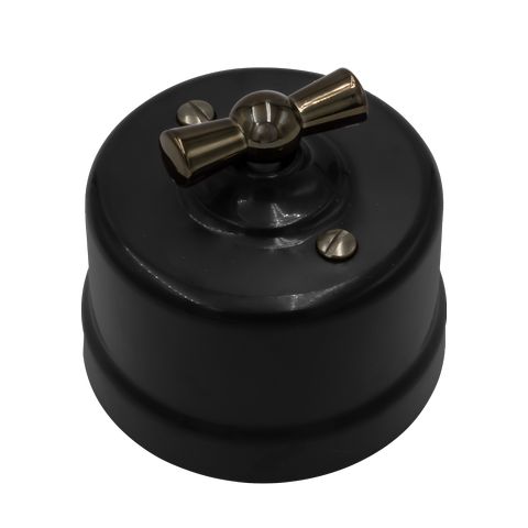 BIRONI Лизетта Пластик Черный Выключатель перекрестный 1-кл, ручка Бронза B1-203-23-B